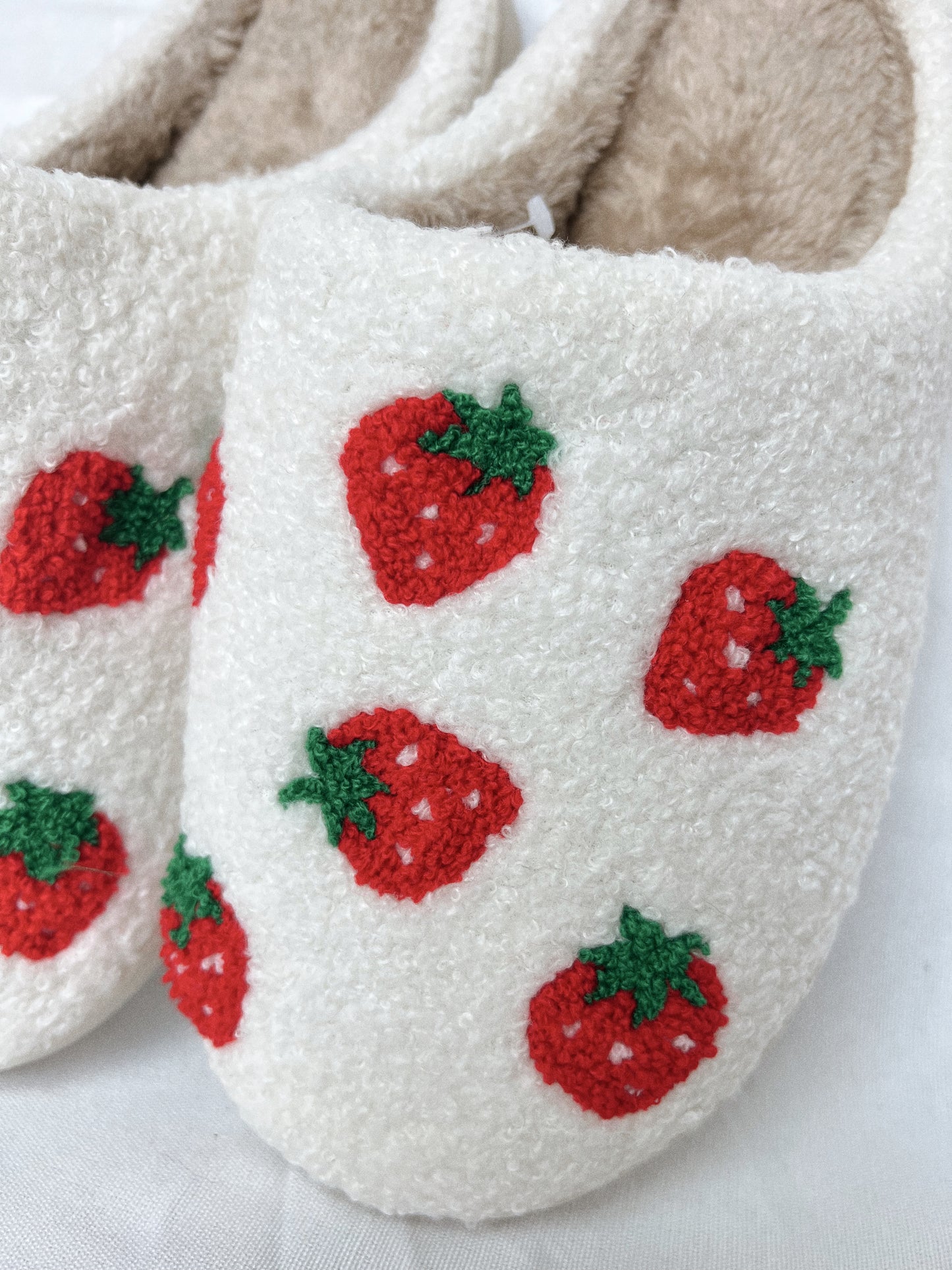 STRAWBERRY FUZZY SLIPPERS