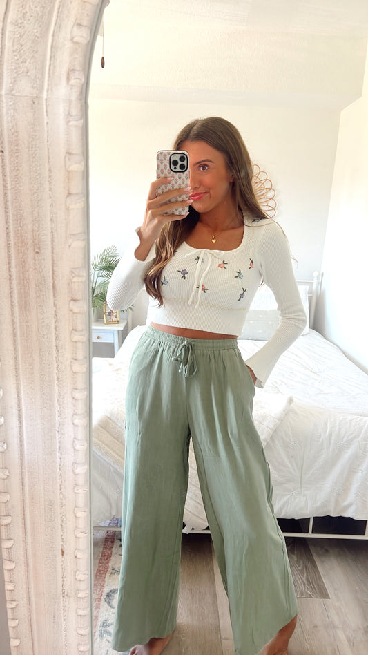 BREEZY LINEN PANTS - GREEN