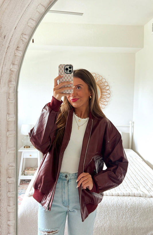 MAYCI LEATHER JACKET - BURGUNDY